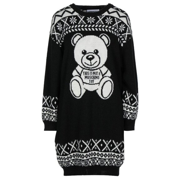 NWT Moschino Teddy Bear Sweater Dress | Cozy Knit Logo Winter Dress - Picture 4 of 15